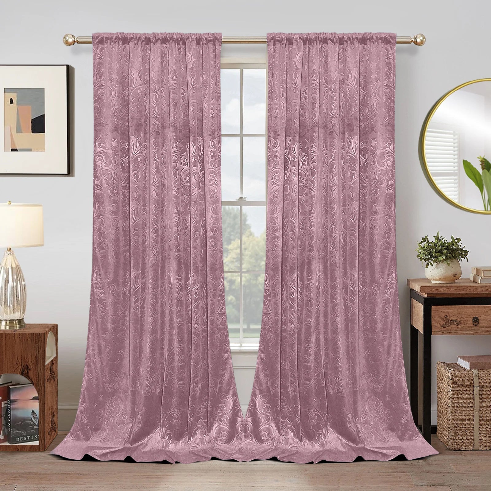 Rideaux occultants en velours rose