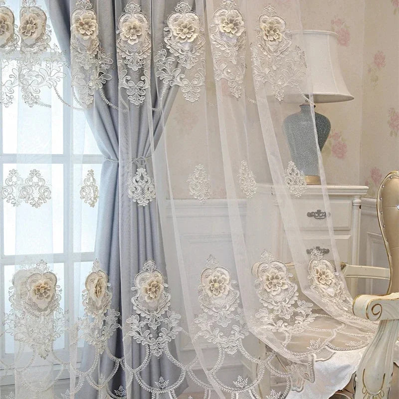 Rideaux double couche occultants en dentelle de velours

