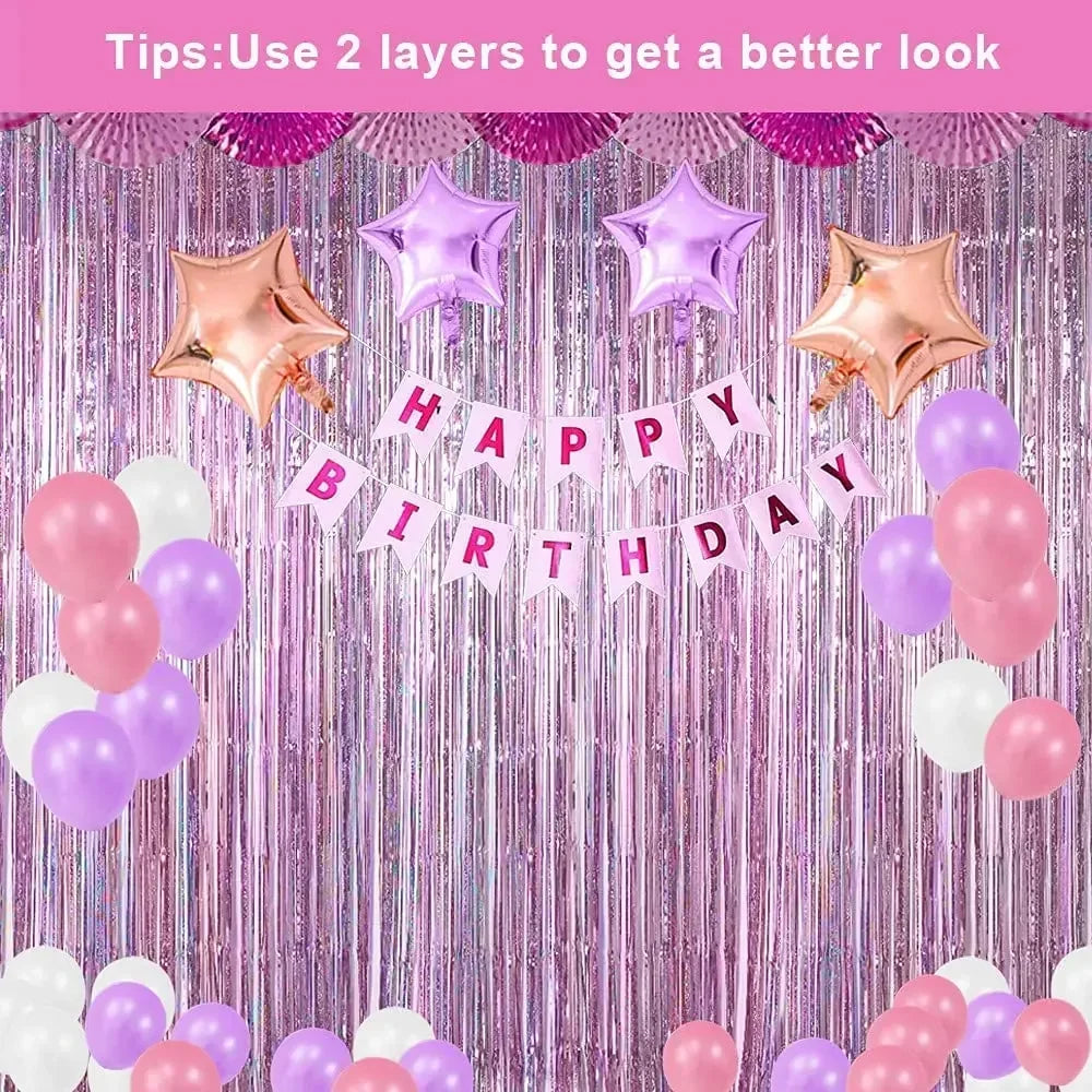 rideau anniversaire rose décoré 