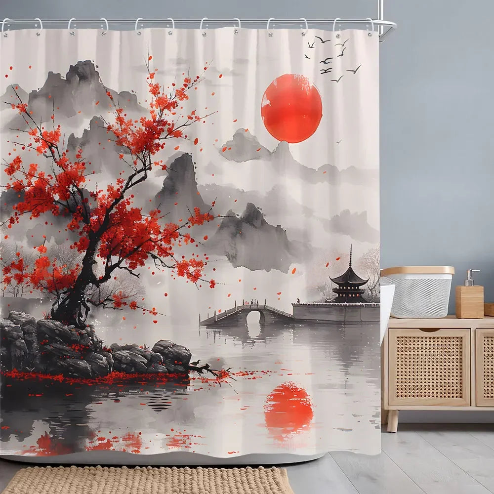 rideau de douche dessin paysage manga