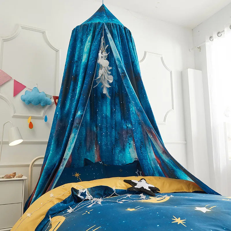 rideau de lit pour enfant bleu