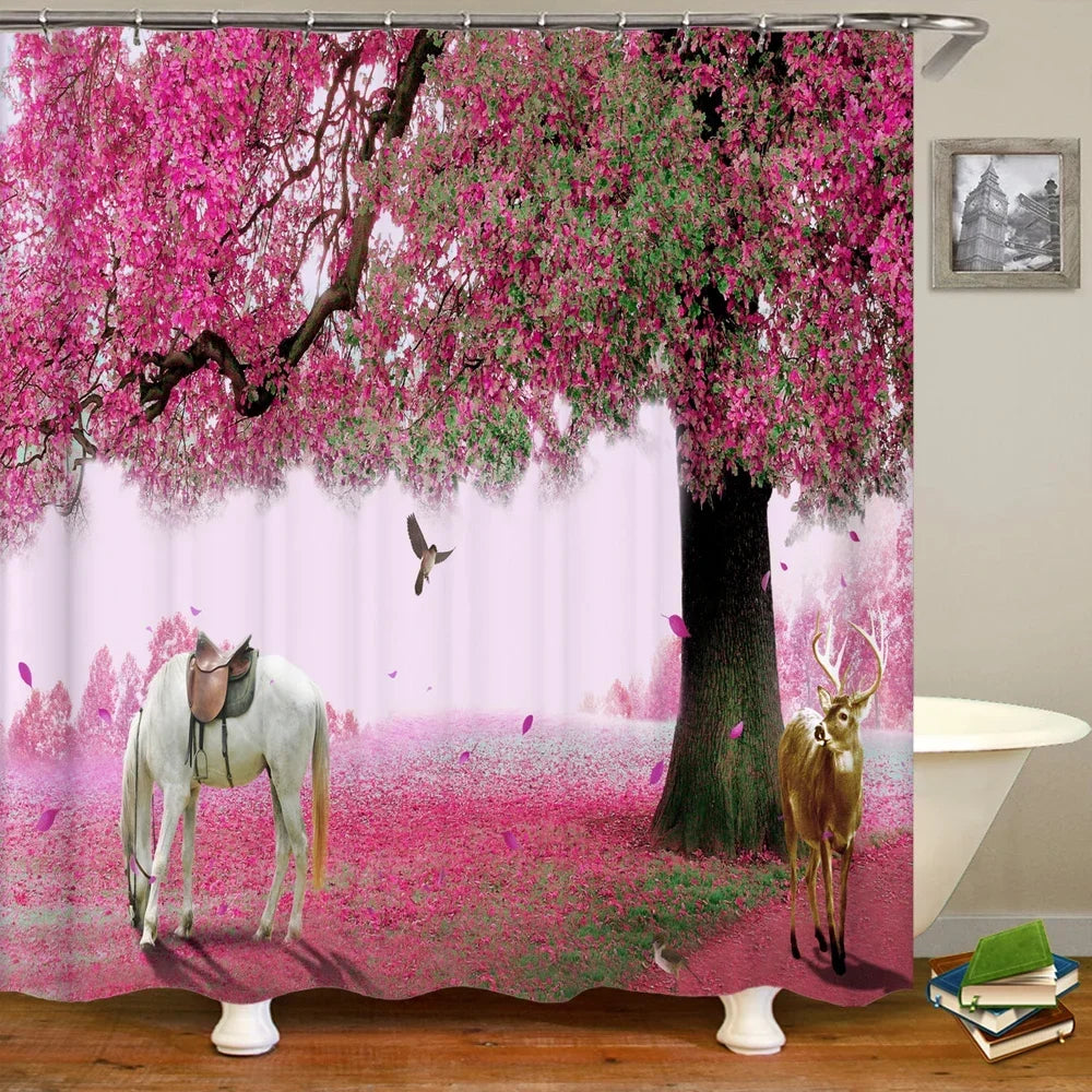 rideau design salle de bain avec design rose