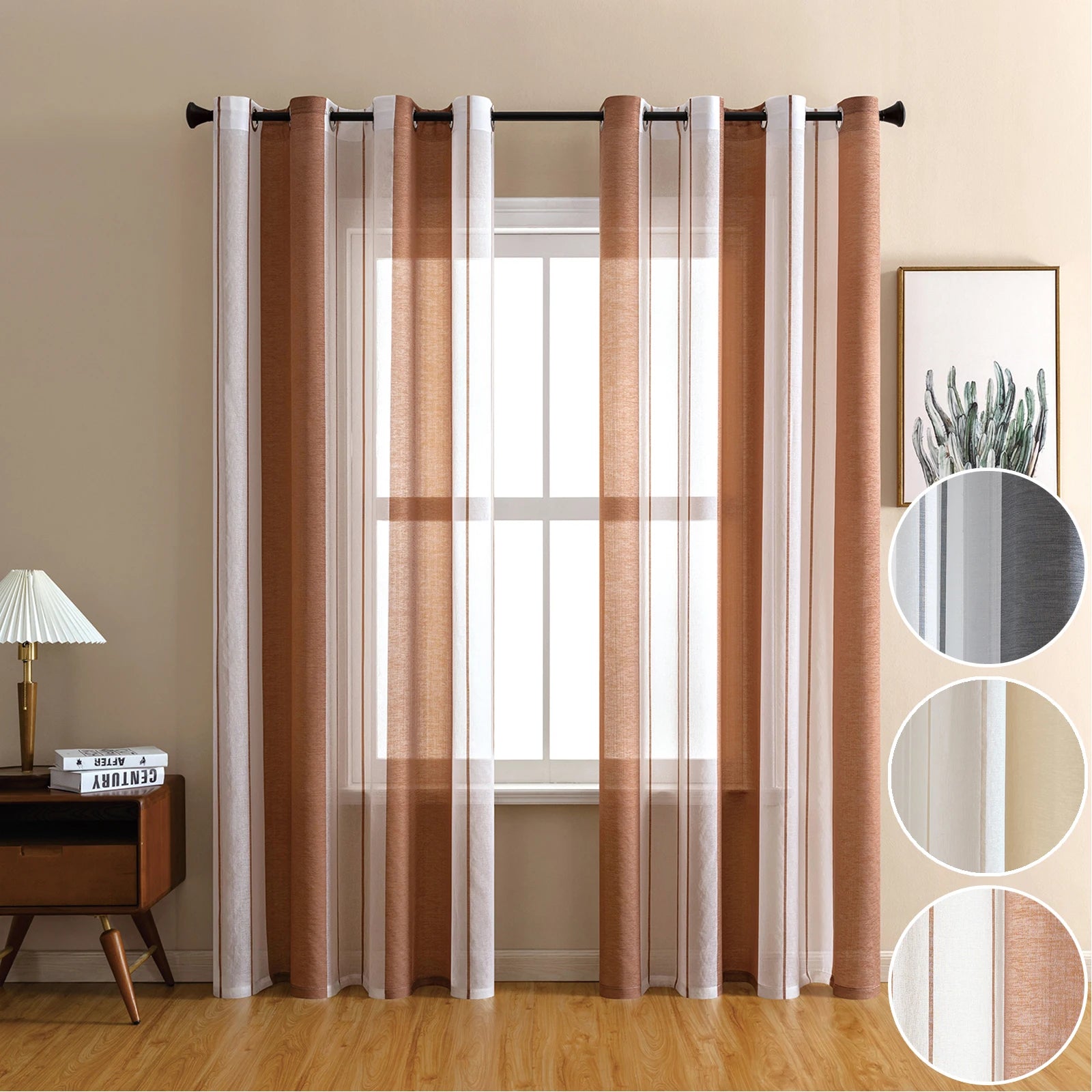 rideau raye beige