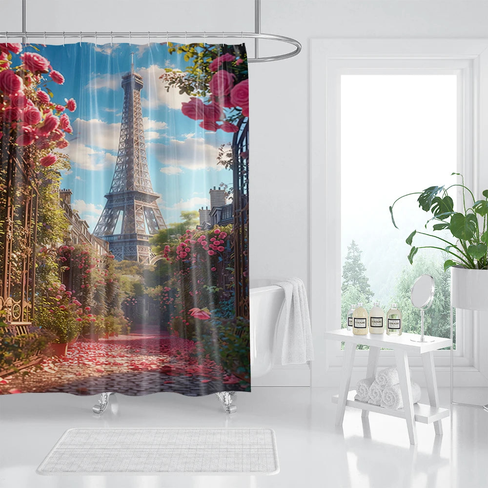 rideau sale de bain paysage tour Eiffel