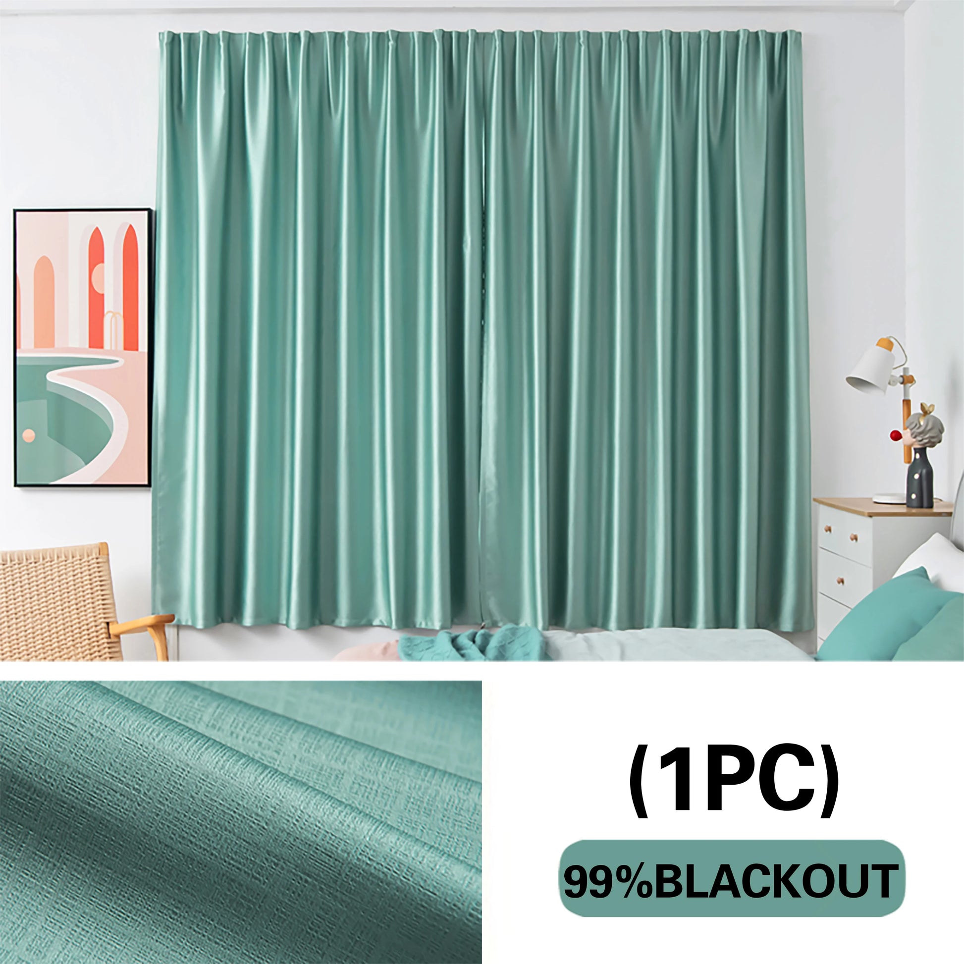 rideau sans trou bleu vert