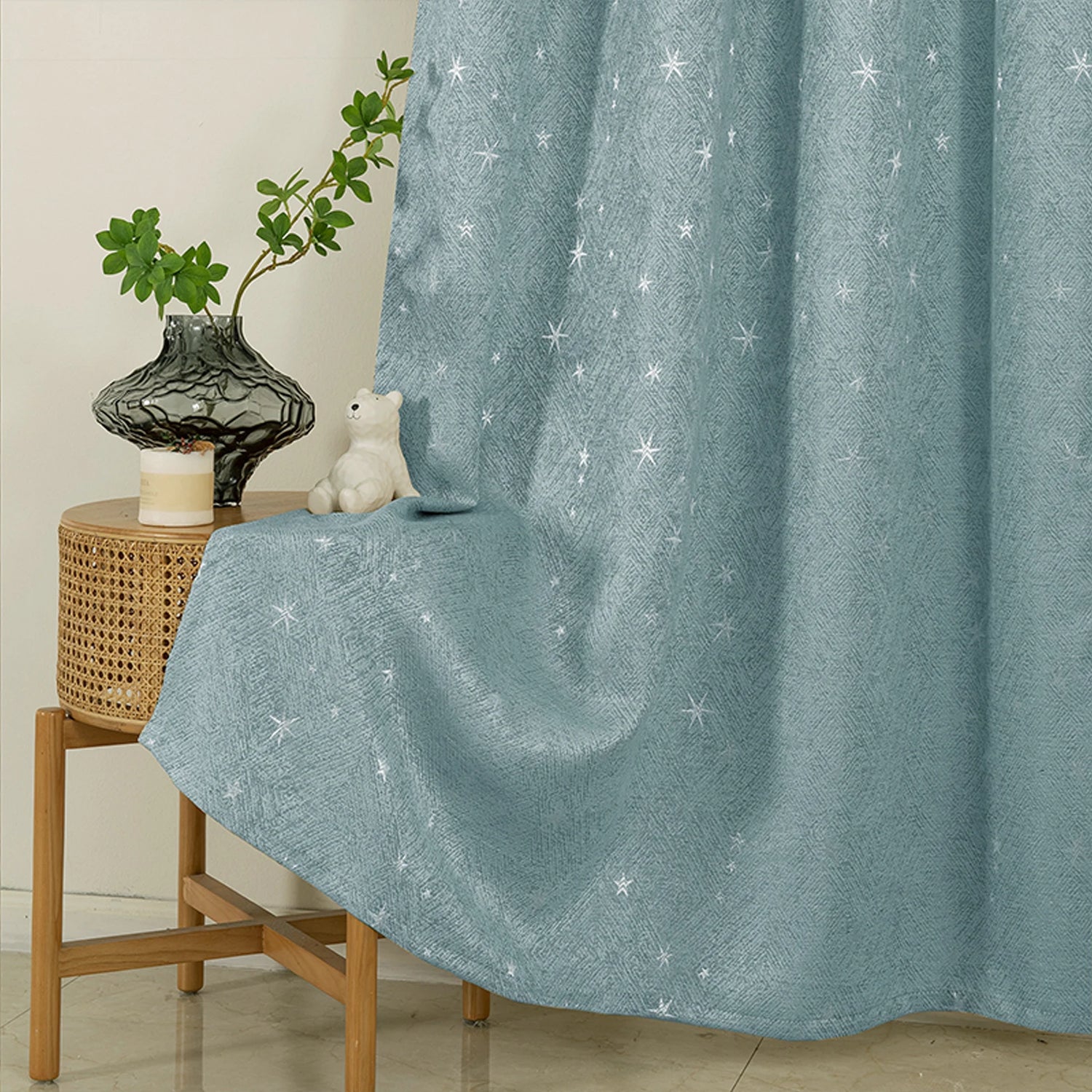 rideaux à œillets tissu bleu