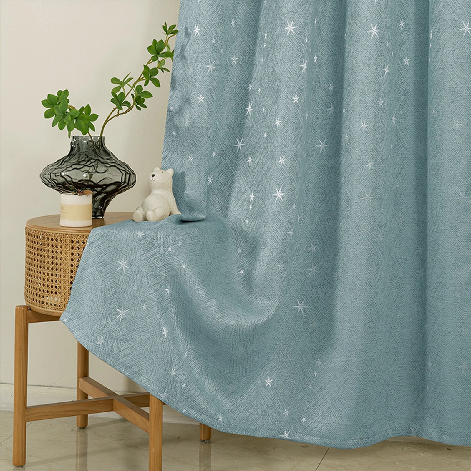rideaux à œillets tissu bleu