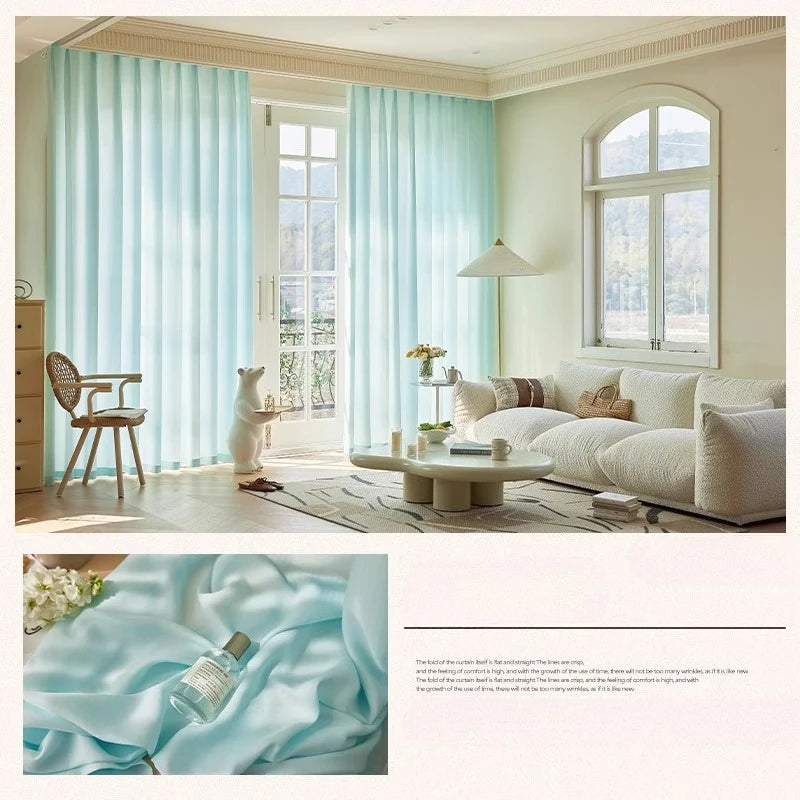 rideaux tissu ignifugé bleu ciel