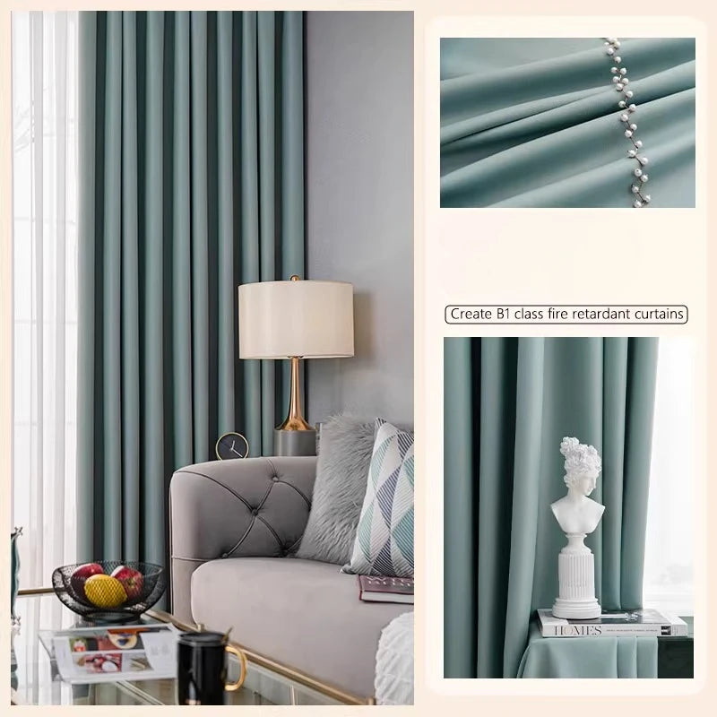 rideaux tissu ignifugé bleu claire