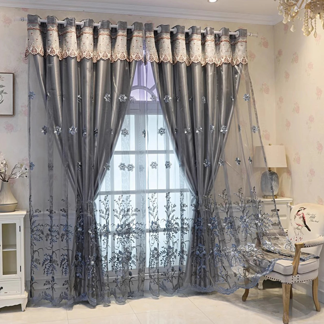 voilage occultant deux en un gris